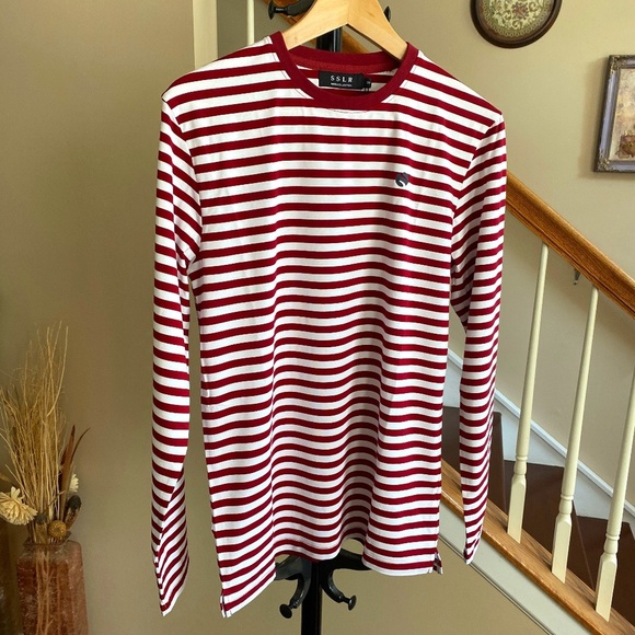 SSLR NWT White Red Striped Long Sleeve Tee Size Small - Picture 1 of 11